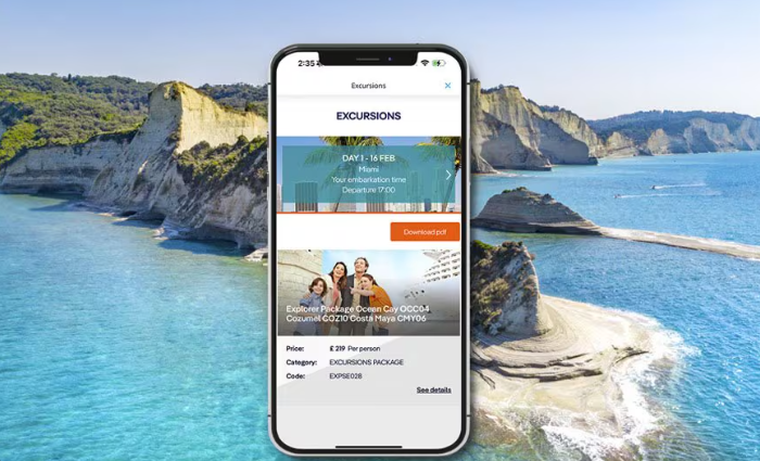 Écran de l'application MSC for Me avant la croisière