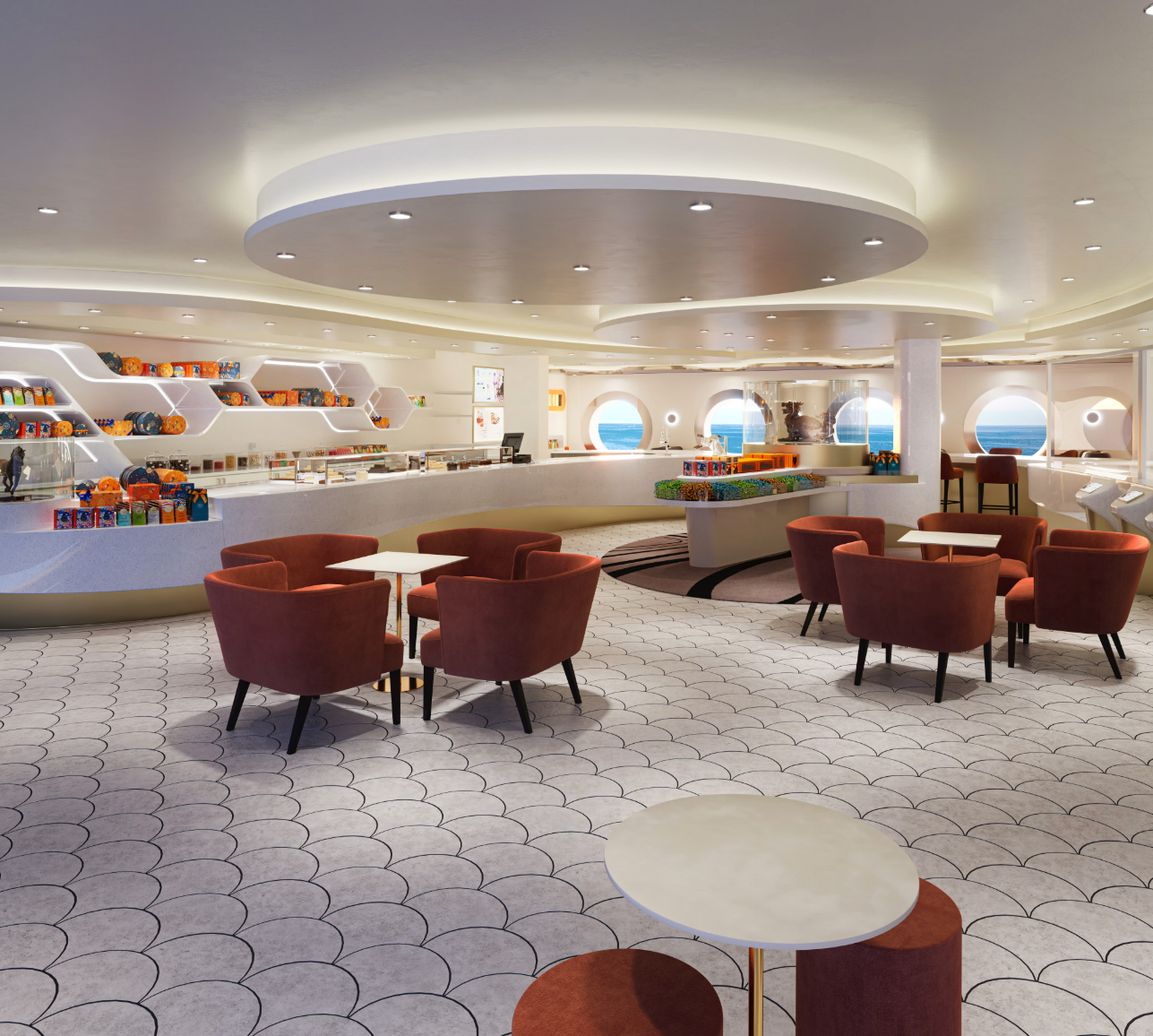 Nouvel espace Venchi du MSC World Asia avec café et chocolaterie