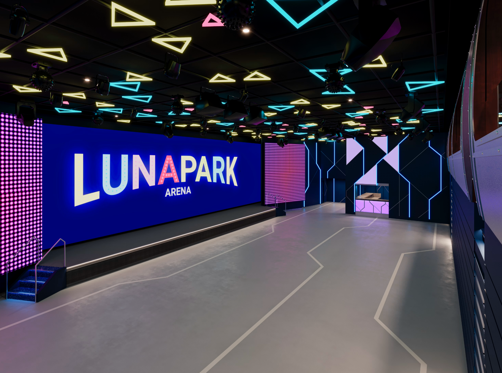 Luna Park Arena du MSC World Asia avec écrans et éclairages immersifs