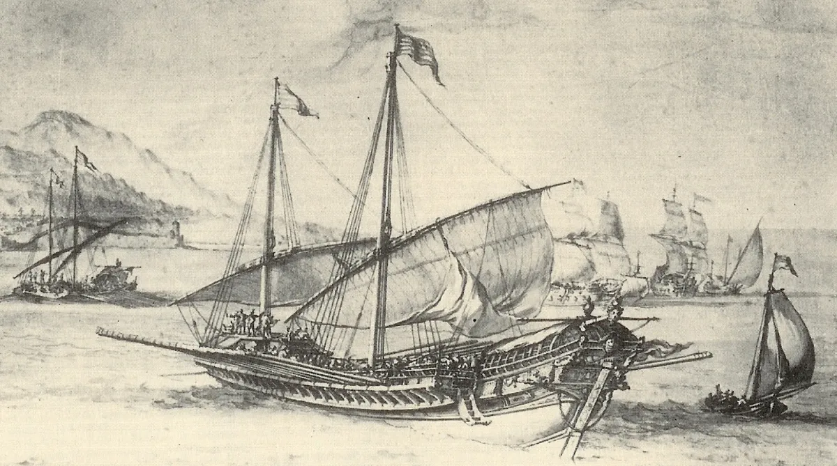 Représentation d’une galère méditerranéenne évoquant les grandes puissances navales de l’époque moderne