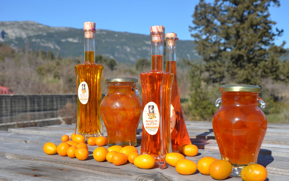 Liqueurs et confitures de kumquat de Corfou