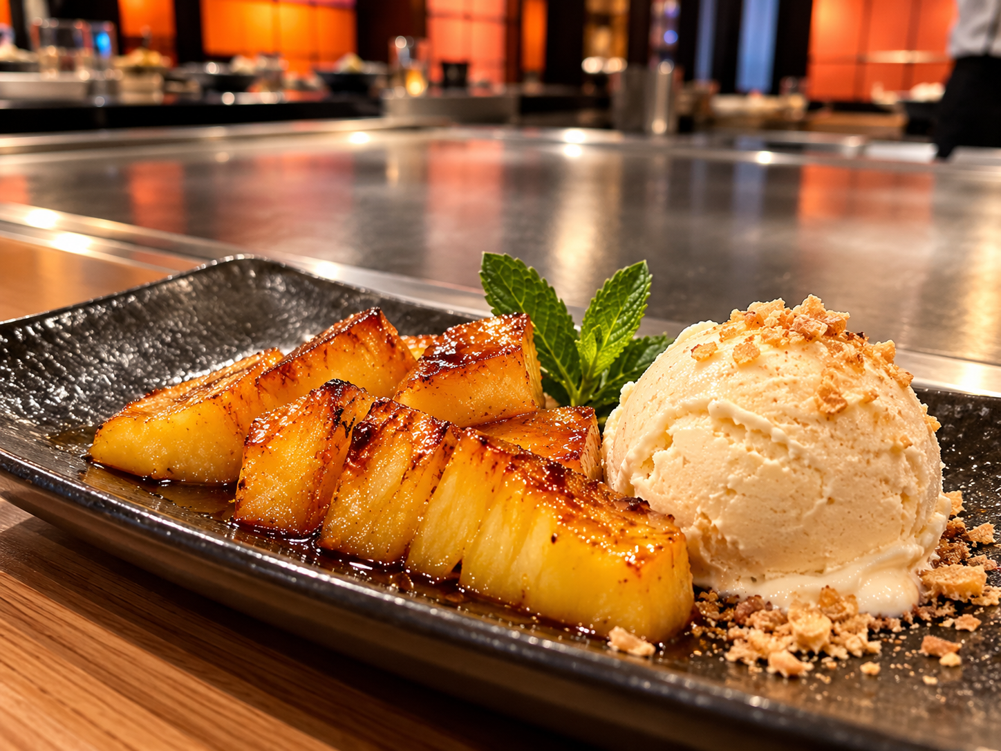 Ananas caramélisé avec glace au gingembre