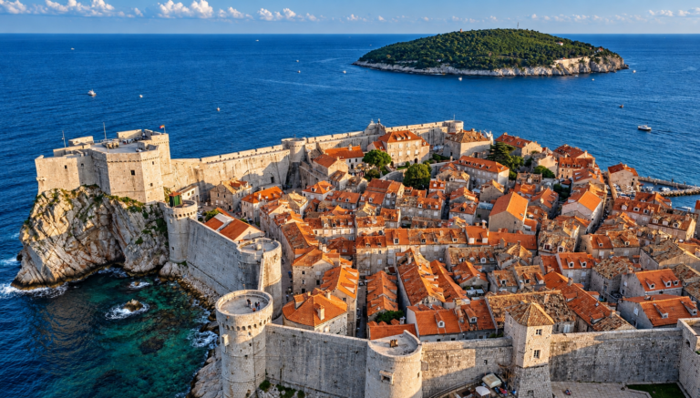 Vue panoramique de Dubrovnik, de ses remparts et de la mer Adriatique