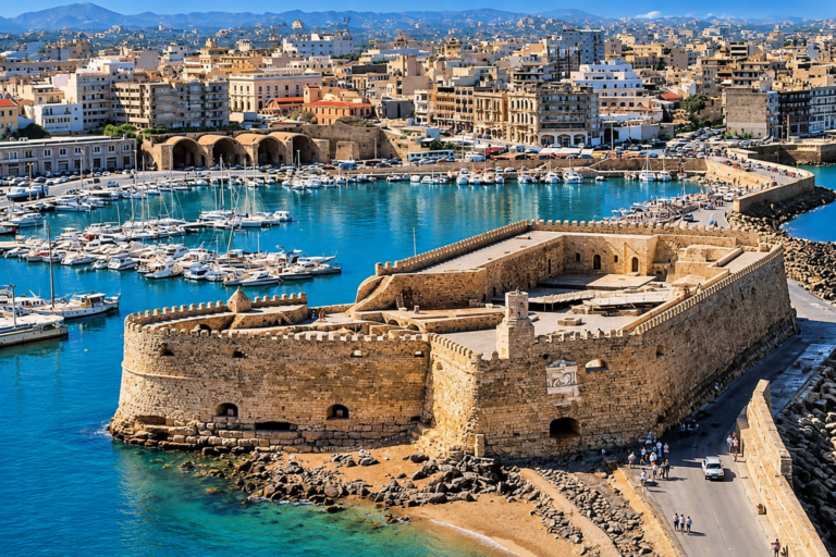 Vue panoramique d’Héraklion et de son vieux port en Crète